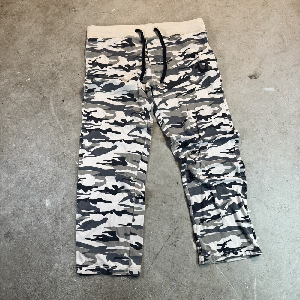 True Religion Jogger Pants Mens L Grey Camo Sweatpants Logo Casual Streetwear